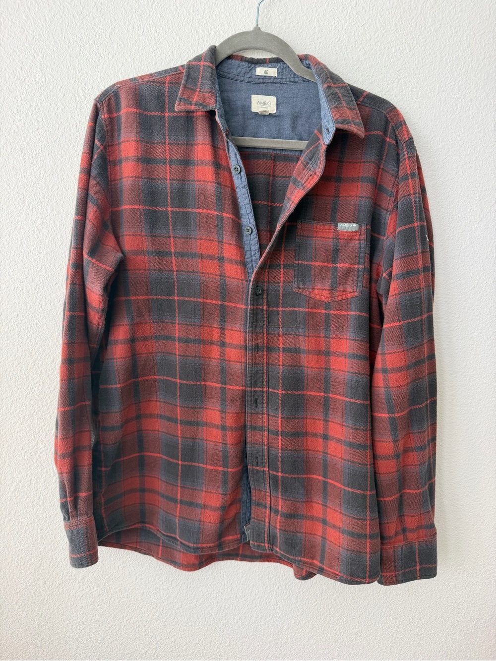 Casual Red and Gray Plaid Button-Down Shirt - Men's Long Sleeve
